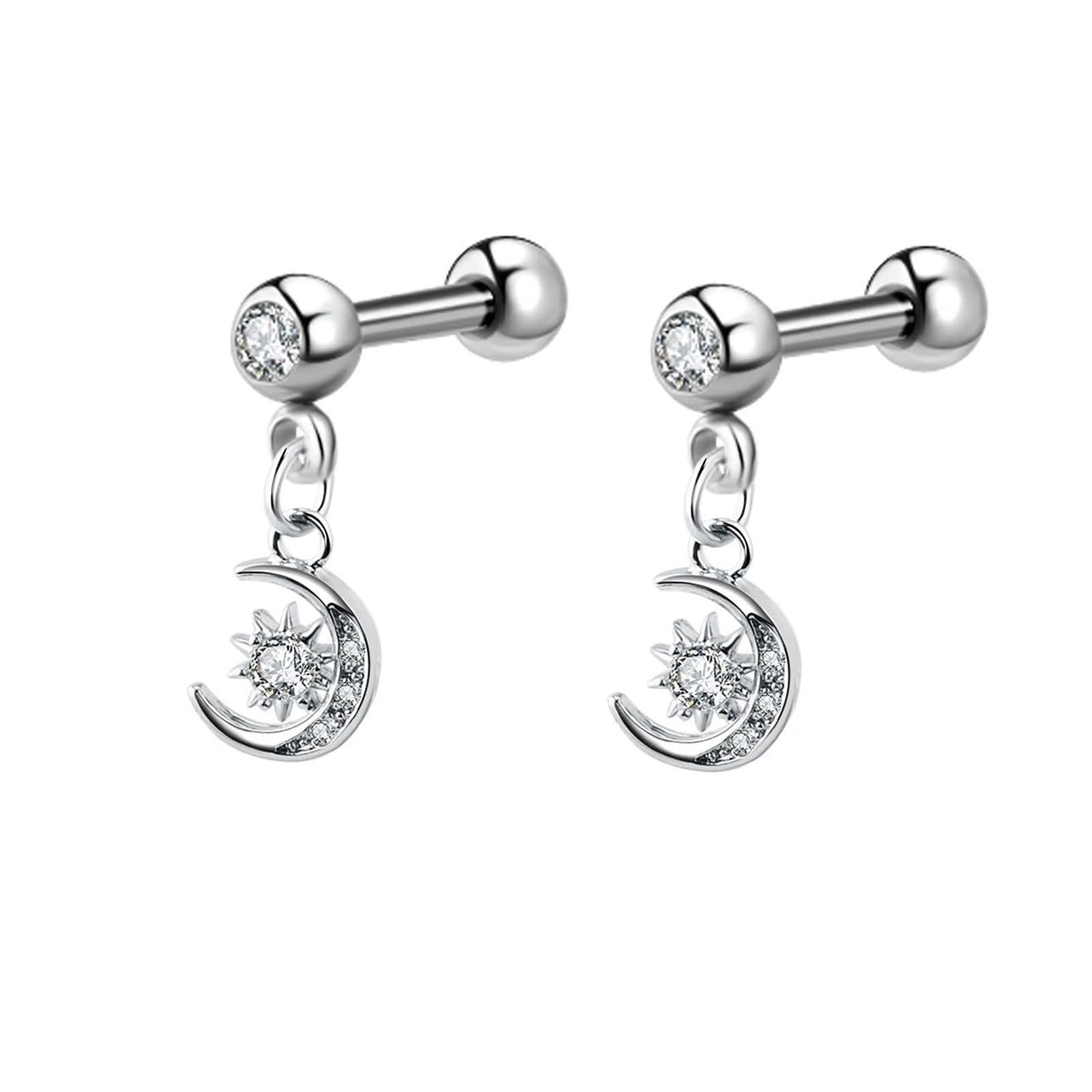 Pendientes de oro blanco para mujer, aretes colgantes para mujer en forma de luna con moissanita