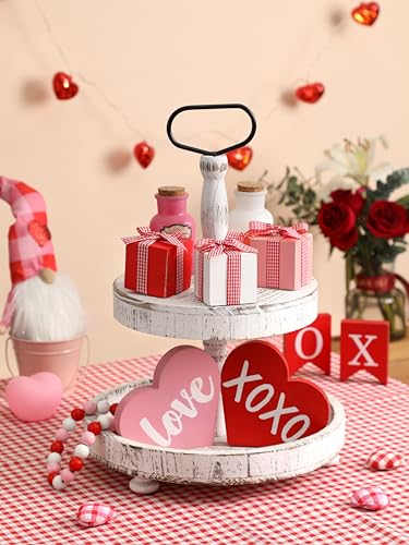 Valentines-Day-Tiered-Tray-Decor-3-Pcs-Mini-Wooden-Presents-Farmhouse-Valentines-Day-Home-Decor-with-Bowknot-Valentines-Day-Centerpiece-for-Table Valentines Day Tiered Tray Decor 3 Pcs Mini Wooden Presents Farmhouse Valentines Day Home Decor with Bowknot Valentines Day Centerpiece for Table