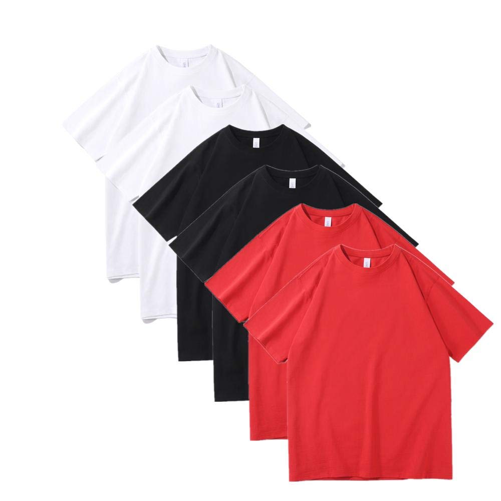 T-shirt męski 230 g, ciężki, bawełniany, luźny, na lato, okrągły dekolt, masywny kolor, 6 sztuk, 29, XXL