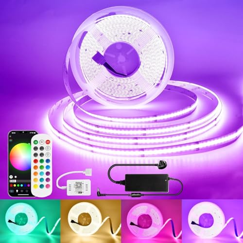 Brillistep RGBW Cob Led Strip Light 10m, 24V 8A 10m RGBW WiFi Led Strip Set with APP & Remote Control, 672LEDs/Meter Led Tape Light for Home Decoration, Compatible with Alexa/Google Home