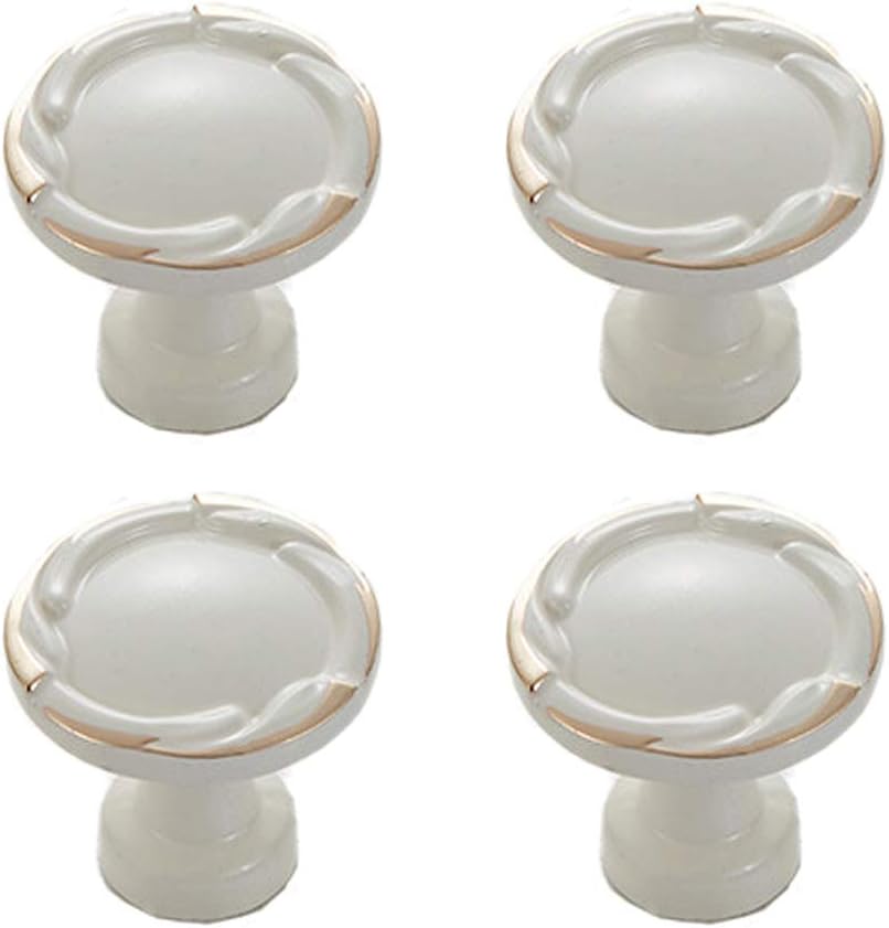 knobs,Cabinet Knobs, Ceramic Pull Handle Knobs Door Knobs4pcs Round Delicate Bar Simple Fashion Drawer Practical Furniture Wardrobe Grip (6510 Single Hole White)