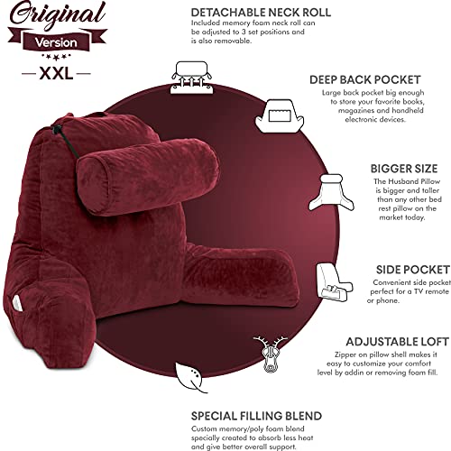 Husband Pillow XXL Maroon Backrest with Arms Adult Reading Pillow