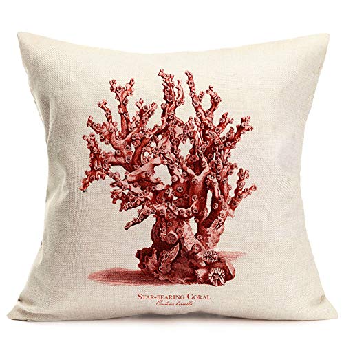 Xihomeli Ocean Coastal Nautical Pillow Cases Covers Marine Life Pillowslip with red Starfish and Corals Pattern Rustic Cotton Linen Farmhouse Cushion Cover 18x18 Inch, 4 Pack (4ps Red Corals) - Image 5