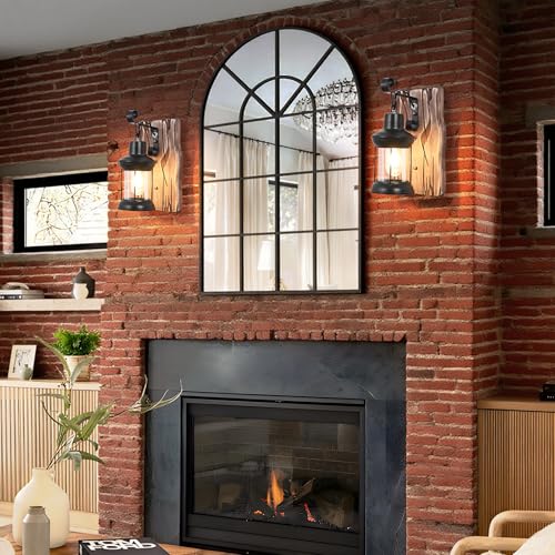 Image of Rustic Wall Light Fixtures Vintage Wall Sconces Sets of 2 Farmhouse Antique Wooden Lamp with Clear Glass Indoor Lighting Black Bedside Sconces Lighting for Bar Cafe Barn Stairs