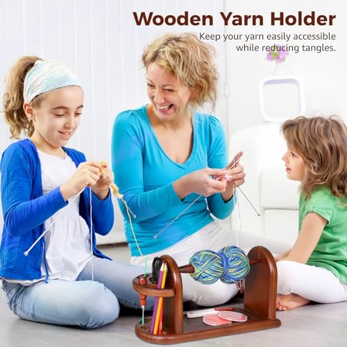 Image of Wooden Yarn Holder, Yarn Ball Spinner for Crocheting, Crochet Yarn Dispenser with Slots, Embroidery Yarn Rack Stand for Knitting, Present for Knitting Lovers