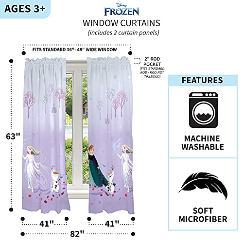 Image of Disney Frozen 2 Kids Room Window Curtain Panels Drapes Set, 82 in x 63 in, inchOfficial inch Disney Product By Franco