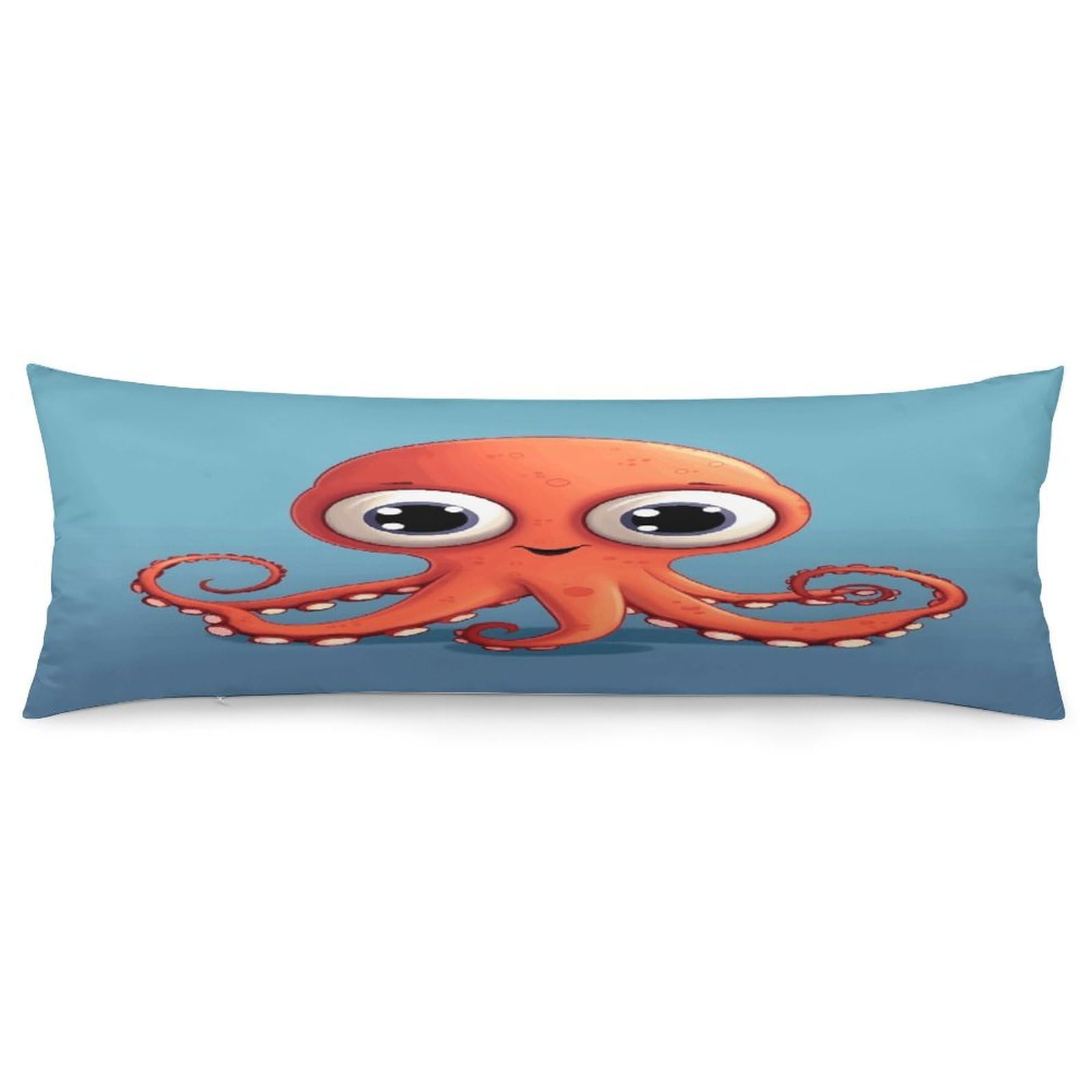 Big Eyed Red Octopus Body Pillowcase Soft Breathable Full Long Pillow Cover 20x54 Inches Polyester Pillow Case with Hidden Zipper Closure for Bedroom Home Decorations