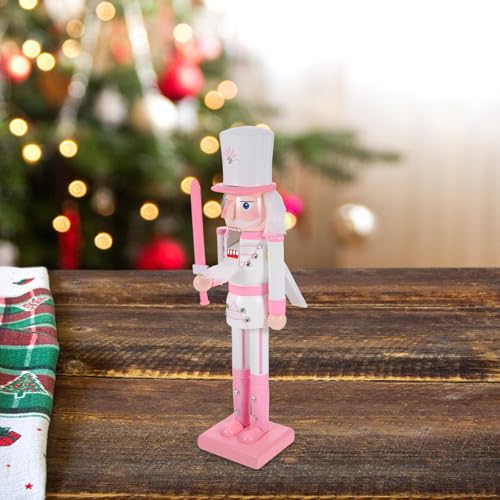 Casse-Noisette en Bois GARVALON 38 CM Rose pour Décoration de Noël