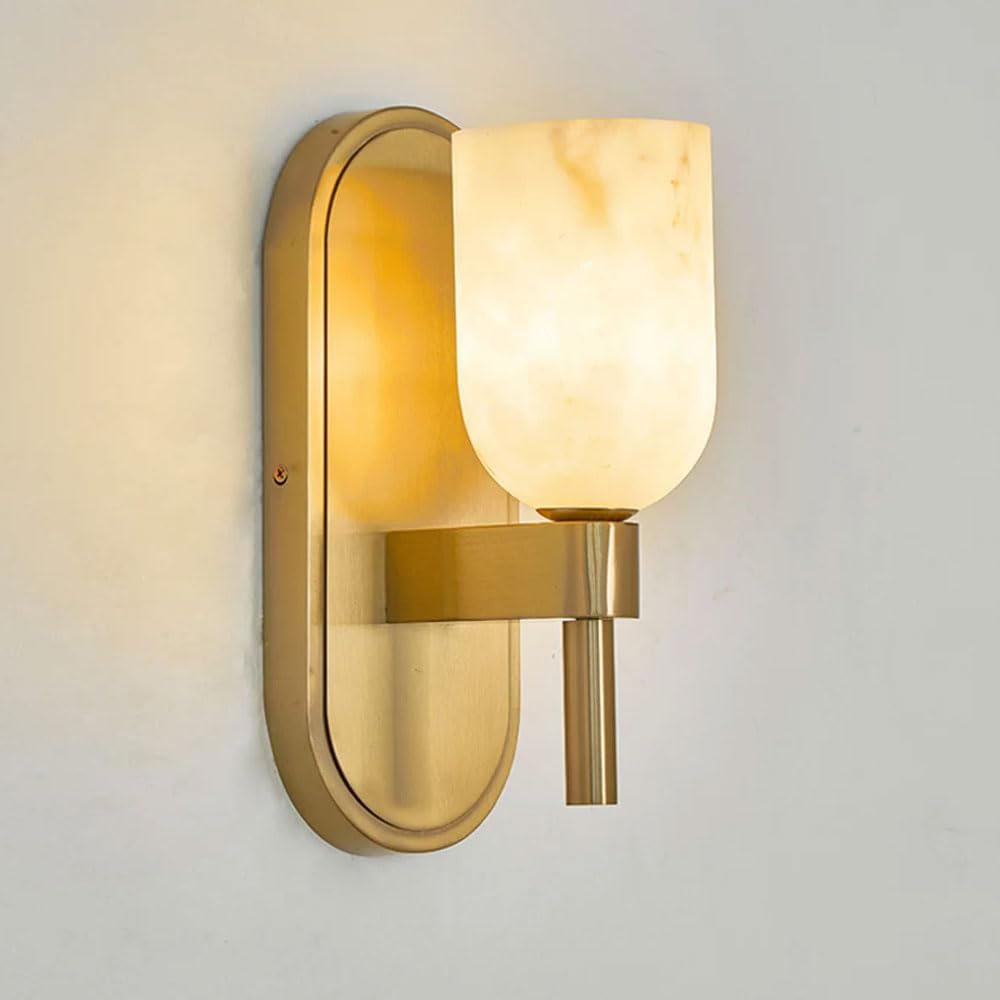 XYBZJP 11.8in Natural Alabaster Wall Sconce, Nordic Industrial Marble Wall Lamp, E26 Screw Indoor Wall Light, Bedroom Living Room Entrance Decorative Lighting Fixtures