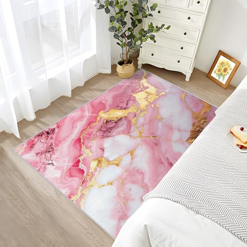 Tapete SherAvant 5x7 ft de Mármol Rosa Blanco y Dorado miniatura 5