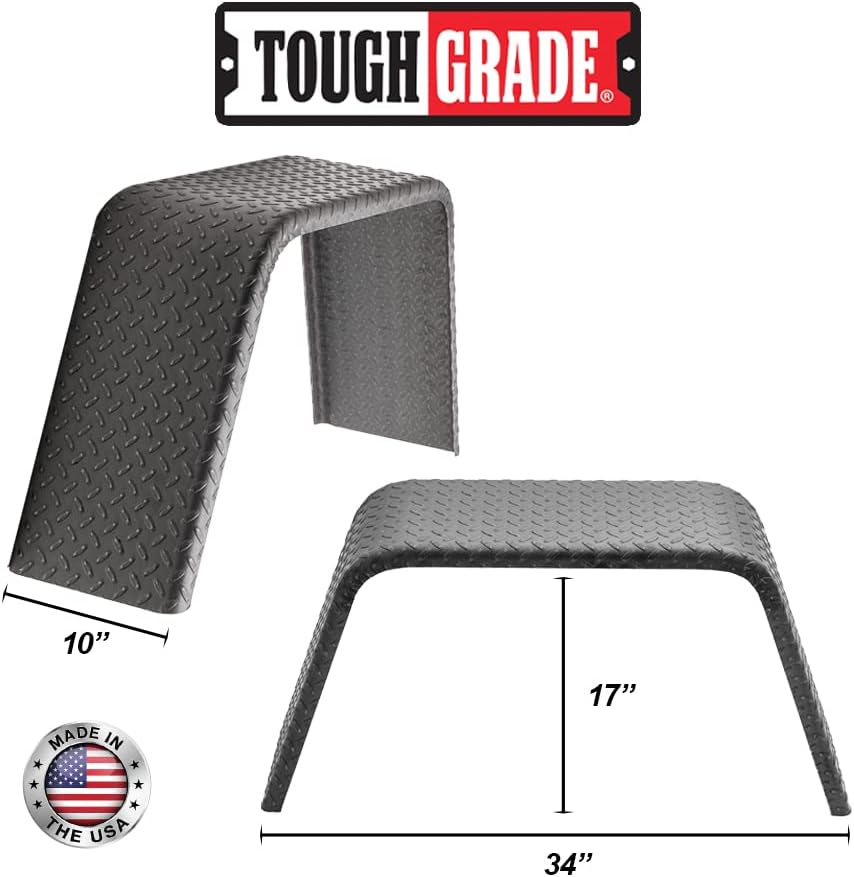 ToughGrade 2 Pack Steel Diamond Plate Flat Top Trailer Fender 10" X 34" X 17" | Car Hauler & Cargo Trailer