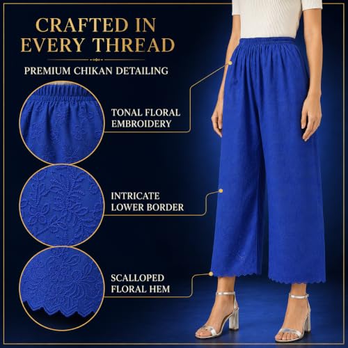 Image of Vastraa Fusion Women's Regular Fit Cotton Chikan Palazzo