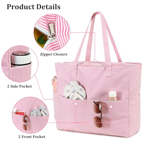 Image of LEDAOU Beach Bag Waterproof Sandproof Women Beach Tote Pool Bag with Zipper for Swim Gym Grocery Travel with Wet Pocket | Sandproof