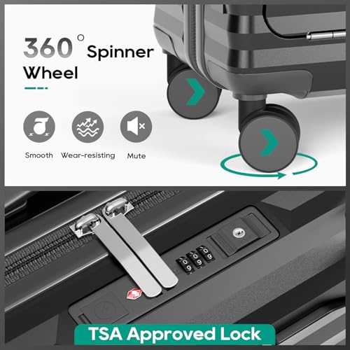 Image of Joyway 20 Inch Carry on Luggage with Front Pocket, PC Hardshell Carry-on Suitcase with USB Port and Cup Holder, 21.5x14.2x9 Airline Approved, Luggage with Spinner Wheels and TSA Lock (Grey)