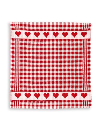 KRACHT, Geschirrtuch Frottier, Herzenkante, rot, Format 50/50, 100% Baumwolle