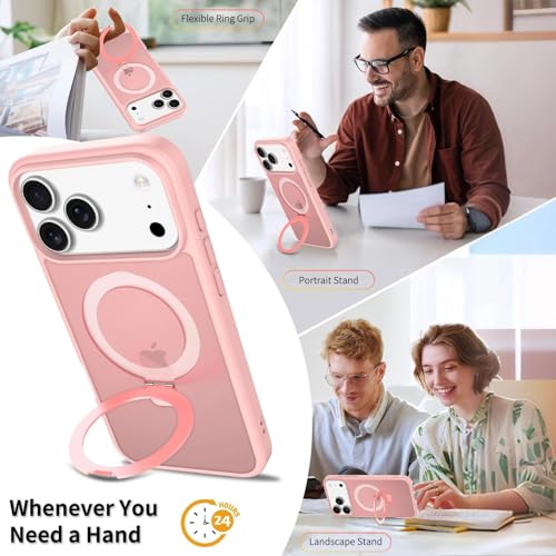 Image of Magnetic for iPhone 17 Pro Max Case, 6.9 inch, Compatible with MagSafe, Rugged Kickstand, Not-Yellowing Military-Grade Protection, Matte Pink