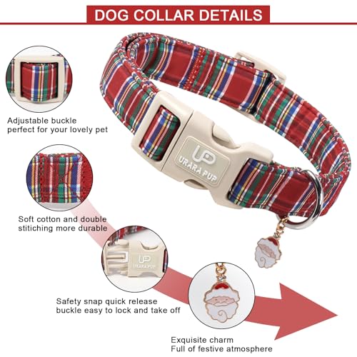 Image of Christmas Plaid Dog Collar, Red and Blue Check Adjustable Pet Collar with Quick Release, Christmas Stripes Collar for Small Medium Large Dogs M