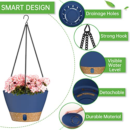 Pots de fleurs suspendus de 25 cm en plastique bleu résistant aux UV - 4