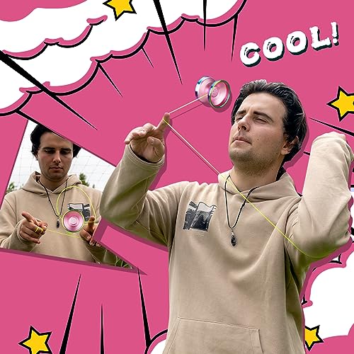 Hksod Professional Bi-Metal Yoyo,Unresponsive Yoyo for Adults Advanced Players Predator 3 trick yoyo with Premium YOYO Bearings with Yo-Yo Accessories - Pink