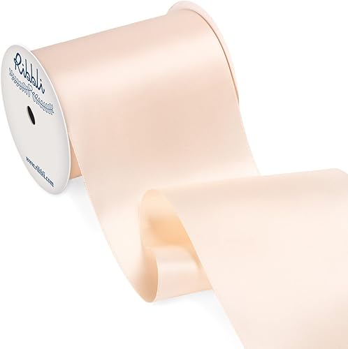Ribbli Cinta de satén rosa champán de 4 pulgadas de ancho para silla de boda, banda de gran apertura, lazos grandes, envoltura de regalos,