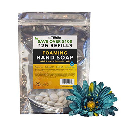 PrimeHousehold Foaming Hand Soap Refill Tablets with Moisturizing Lemon Essential Oil, 25-Tablets, 75g