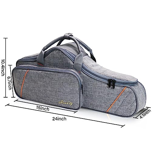 Chehery Alto Saxophone Case - 2-in-1 Padded Backpack Gig Bag with Flute Pocket & Accessory Storage, 20mm Soft Padding, Lightweight Protective Carry Case for Saxophone (gray)
