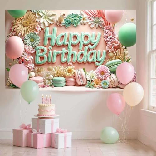 Image of Happy Birthday Backdrop Decorations for Women 72x44 inch Banner Background Party Supplies Daisy Flower Backdrop Photography for Girls Floral Balloon Banner Wedding Baby Shower Decor