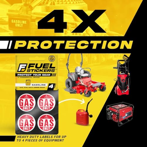 Image of Gas Only Sticker, Gasoline Labels for Outdoor Power Equipment - Weather Proof, Ultra Durable, All Purpose - 1 inch Fuel Labels by Fuel Stickers - USA Made (4 Labels)