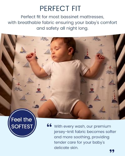 Image of TotAha Premium Stretchy Bassinet Cradle Sheets (2-Pack) -Hypoallergenic, Silky Comfort, Buttery Soft, Calming Effect, All-Season Jersey-Knit Sheets, 32 X 16 X 3''(Air Balloon & Sailboat)