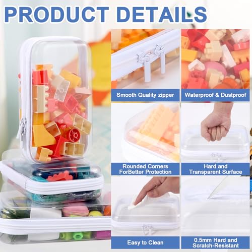 Clear Hard Shell Zipper Case Clear Zipper Pouches, Toy Storage Bag & Waterproof Makeup Organizer, Diaper bag, Plastic Pouch for Travel, Office, Home, White 3 Pack, MSS3