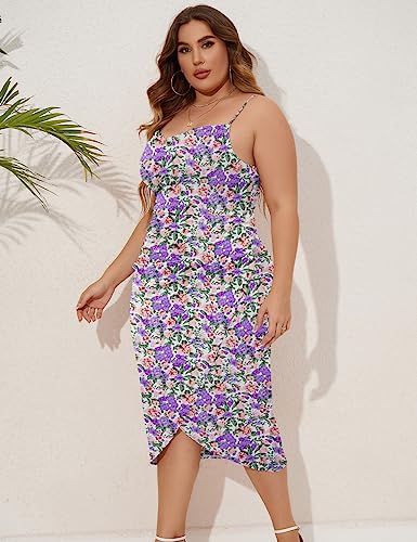 Image of ZOMVA Plus Size Satin Dress 1X-4X Ruched Cowl Neck Spaghetti Strap Elegant Midi Dress Wedding Guest Cocktail Party