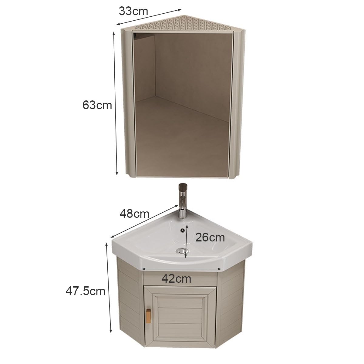 Fregadero esquinero compacto de cerámica blanca, montado en la pared, ahorra espacio, para baños pequeños y apartamentos, diseño de 48 cm para espacios limitados, accesorio de baño moderno
