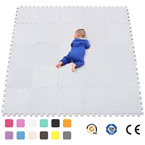 qqpp EVA Puzzle Tapis Mousse Bebe - Idéal pour Les Tapis De Jeux Enfant,25 Dalles(30*30*1cm),Blanc.QQC-Ab25N
