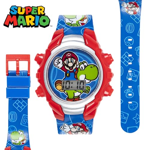 accutime super mario kids digital watch with yoshi led light show soft silicone strap durable kid-friendly design fun time-telling for boys and girls