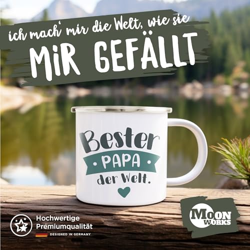 MoonWorks® Emaille Tasse Becher Beste/r Mama/Papa Geschenk Mutter Vater Geburtstag Weihnachten Danke sagen Kaffeetasse Weiss-metall Emailletasse