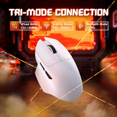 MAMBASNAKE x ATTACK SHARK V6 Wireless Gaming Mouse with Magnetic Charging Dock,65g Lightweight Mice,PAW3311 Sensor, 25,000 DPI,BT/2.4G/USB-C, 100M Clicks,500mAh Battery for Right Hand-White - Image 3
