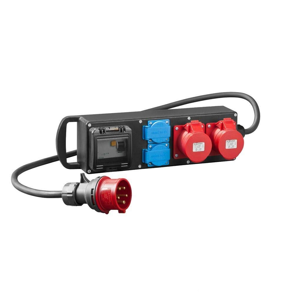 Rozdzielacz prądu budowlanego, pełna guma, gniazda 2 x 230 V/16 A + 2 x CEE32A/400V + 5x4mm²
