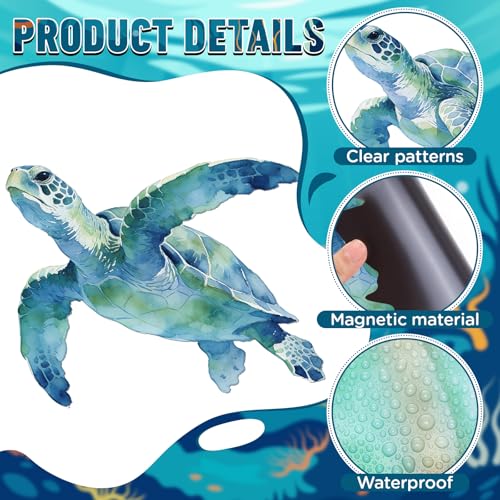 Imán decorativo grande tortuga marina acuarela set 8 pzas miniatura 7