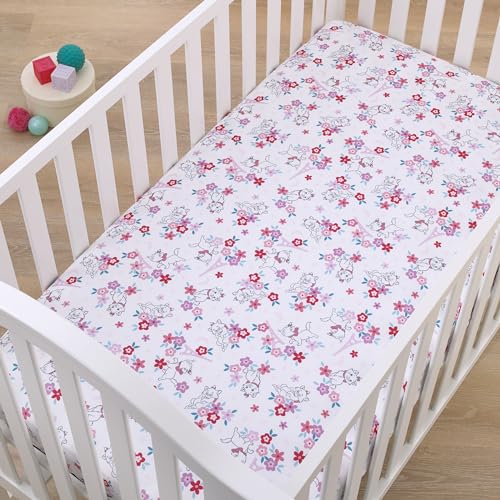 Image of Disney Aristocats Pink, White, and Teal, Marie Super Soft Nursery Fitted Mini Crib Sheet