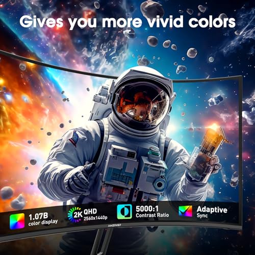 Amzfast 27 Inch Curved Gaming Monitor - 180Hz(DP), QHD 2560x1440, 1500R VA Panel with 5000:1 Contrast, sRGB 120%, DCI-P3 90%, 1ms MPRT, HDR, Adaptive Sync, Eye Care, VESA 100*100, HDMI/ DP - AMZG27C1Q - Image 6