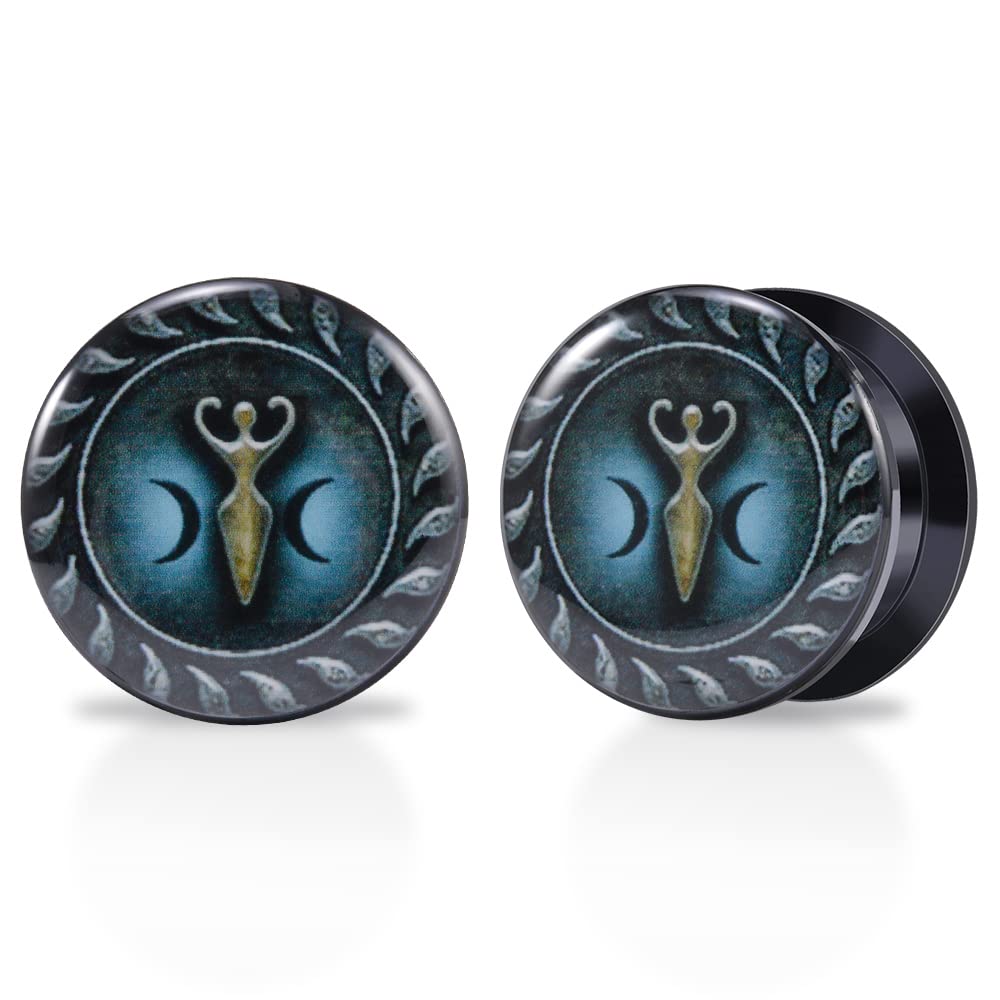 POBAISITER 1 Pair Acrylic Solid Screw On Ear Plugs Tunnels Epoxy Allergy Free 2g - 1 Inch Stretcher Japanese Wave Pattern Vector Art Color Drawing For Women For Men Body Piercing Jewelry