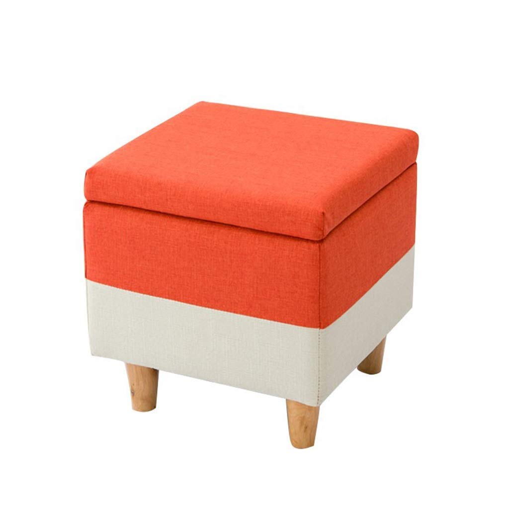 Pouf repose-pieds en lin orange contre le désordre