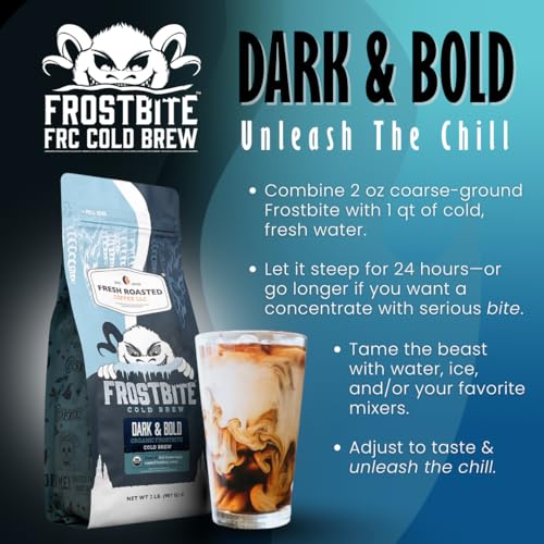 Image of Fresh Roasted Coffee, Organic Dark & Bold Frostbite Cold Brew Whole Bean Coffee, Dark Roast, USDA Organic, Kosher, 12 oz