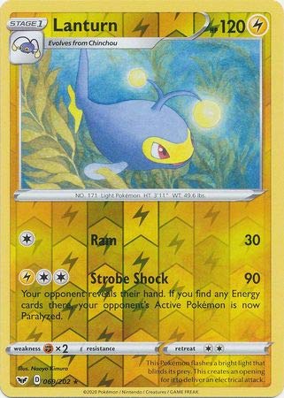 Pokemon Single Card LANTURN 069/202 Reverse Holo SWORD & SHIELD Base