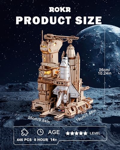 Image of ROKR Space Shuttle 3D Wooden Puzzles for Adults Moving Building Model