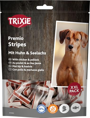 TRIXIE Stripes mit Huhn & Seelachs - Hundesnack - Glutenfrei & ohne Zuckerzusatz - Fleischgehalt 65 %, Fischgehalt 18 % - 300 g - 31803