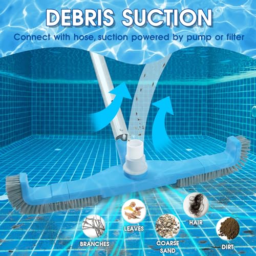 TidyMister 20\" 2 in 1 Pool Brush Vacuum Head with Swivel Hose Connection & Sturdy Nylon Bristles for Heavy Duty Inground & Above- Ground Pool Cleaning - Connecting 1-1/4\" or 1-1/2\" Hose (No Pole)