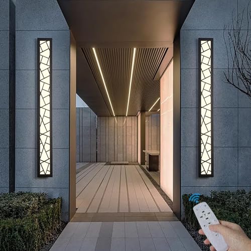 TZSMUM Modern LED Outdoor Dimmable Wall Lights with Remote Control Exterior IP65 Waterproof Long Indoor Wall Lamp Black Acrylic Wall Sconce Garden Wall Lighting Terrace Garage (Dimmable,120CM 68W)