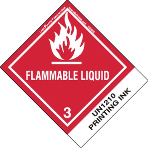Labelmaster HSN3400 Flammable Liquid Label, UN1210 Printing Ink, Paper