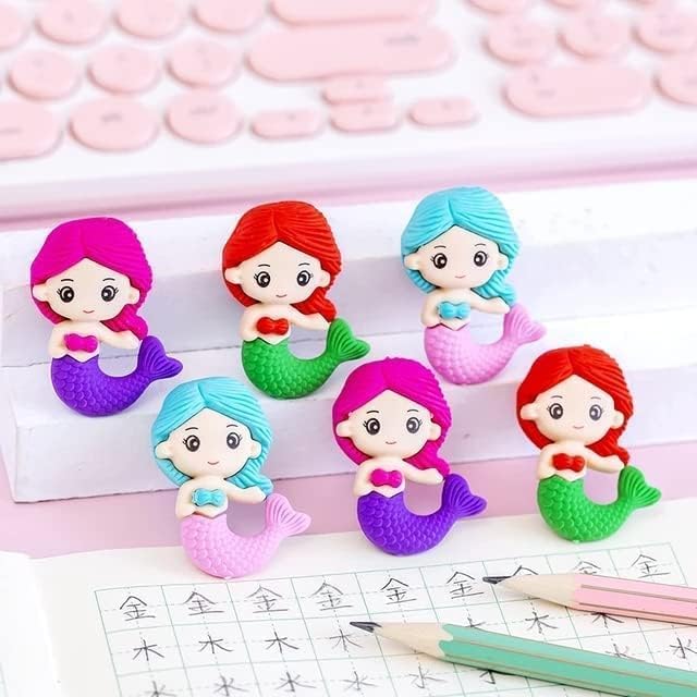 Image of AK Store (Pack of 4) 3D Cute Cartoon Shape Rubber Pencil Erasers, School Stationery for Kids, Boys Girls, Birthday Return Gifts (Mermaids)